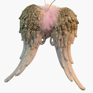Gold Pink Glittery Angel Wings Ornament Feathers